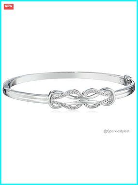 Sterling Silver Diamond Double Knot Bangle Bracelet 7 Inch